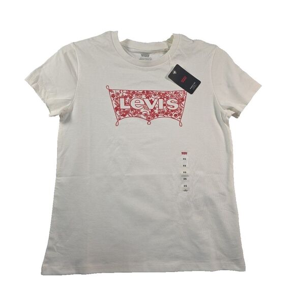 Levi's Perfect Tee Standard Fit T-Shirt Women's Size XS Floral Spellout NWT - Picture 1 of 10